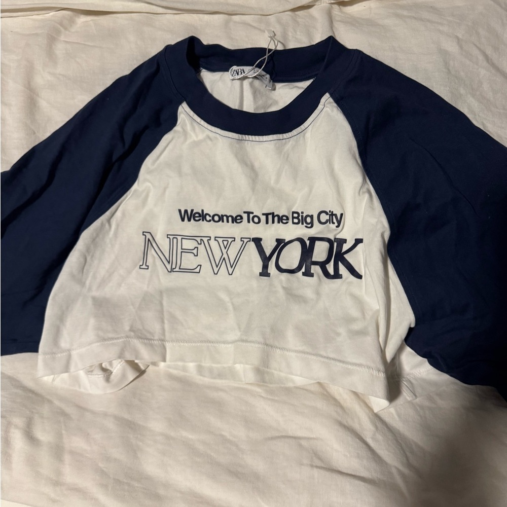 Zara Navy and White Crop Top